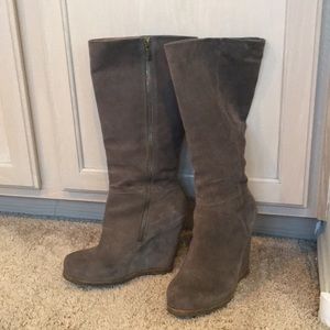 Platform, wedge, suede knee high boots
